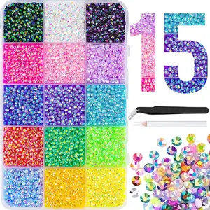 15 Color 18000Pcs Jelly Synthetic Rhinestones for Bedazzling - Mixed 3mm Vibrant Multicolor Resin Flatback Gems Tweezers Pick up Pen Gifted Tools Jewelry for DIY Crafting Apparel Diamond Nail Art Phone Case & Makeup Supplies