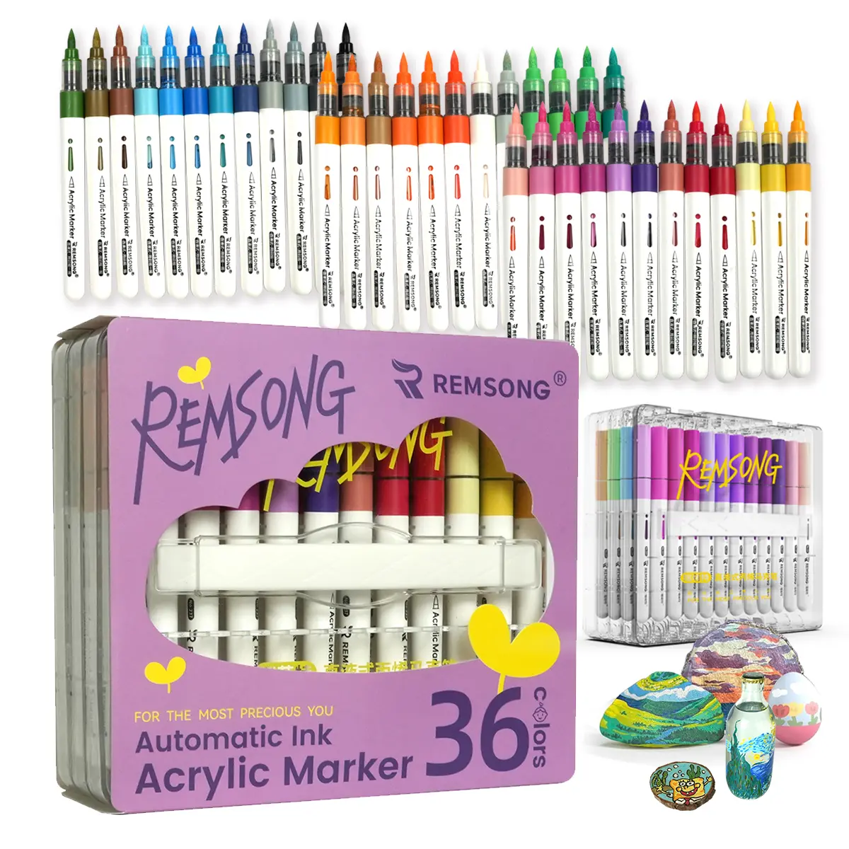 36Colors Acrylic Paint Markers - Soft Brush Tip design Direct Liquid Acrylic Markers, No Pumping Needed, Smooth Ink Flow, Vibrant Colors, Seamless Blending & Gradient, Fast Drying, Washable, Professional Art Markers DIY Art & Crafts Fabric, Wood