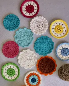 Handmade Crochet Coasters by Lindy for Colorful Kitchen Decor Various Patterns & Colors Vintage Crochet--=%2=- drink=%2=----=%2=- coaster=%2=-- drink coaster