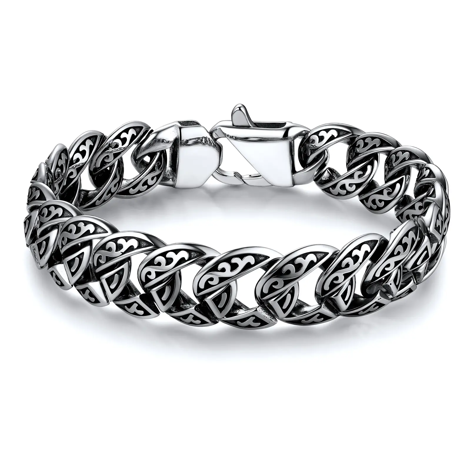 FaithHeart Gourmette Homme Acier Inoxydable de 19 cm - Chaîne Bracelet à Grosse Maille de 12 mm - Bijou Punk pour Garçon