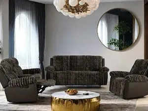 FM64003BR Dionysus Two Tone Dark Brown Wde Channel Fabric Sofa & Love Seat with Recliner Ends USB Charging Console 2 pc Set for Modern Living Room - Corner Loveseat