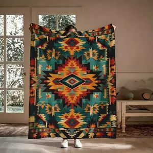 Navajo Geometric Flannel Throw Blanket, Vintage Southwest Diamond Tribal Pattern Soft Warm Cozy Nap Blanket for Couch Bed Sofa, Boho Western Rustic Wall Tapestry Decor, Unique Gift for Him Her Art Lovers, Birthday Christmas Holiday Housewarming Gift