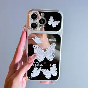 Mirror Butterfly Graffiti Phone Case for iPhone13/14/15/16/17Pro/ProMax Sweet Girl INS Style Makeup Mirror Case