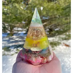 Colorful Glow in the Dark Ring holder with real seashells and wildflowers, Ring Holder, Pretty Paperweight