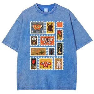 Retro "Bug Stamp Collection" Insect Art Graphic T-Shirt - Vintage Washed Heavyweight Stone Wash Oversized Tee, Gender Neutral, Perfect For Gifts & Summer