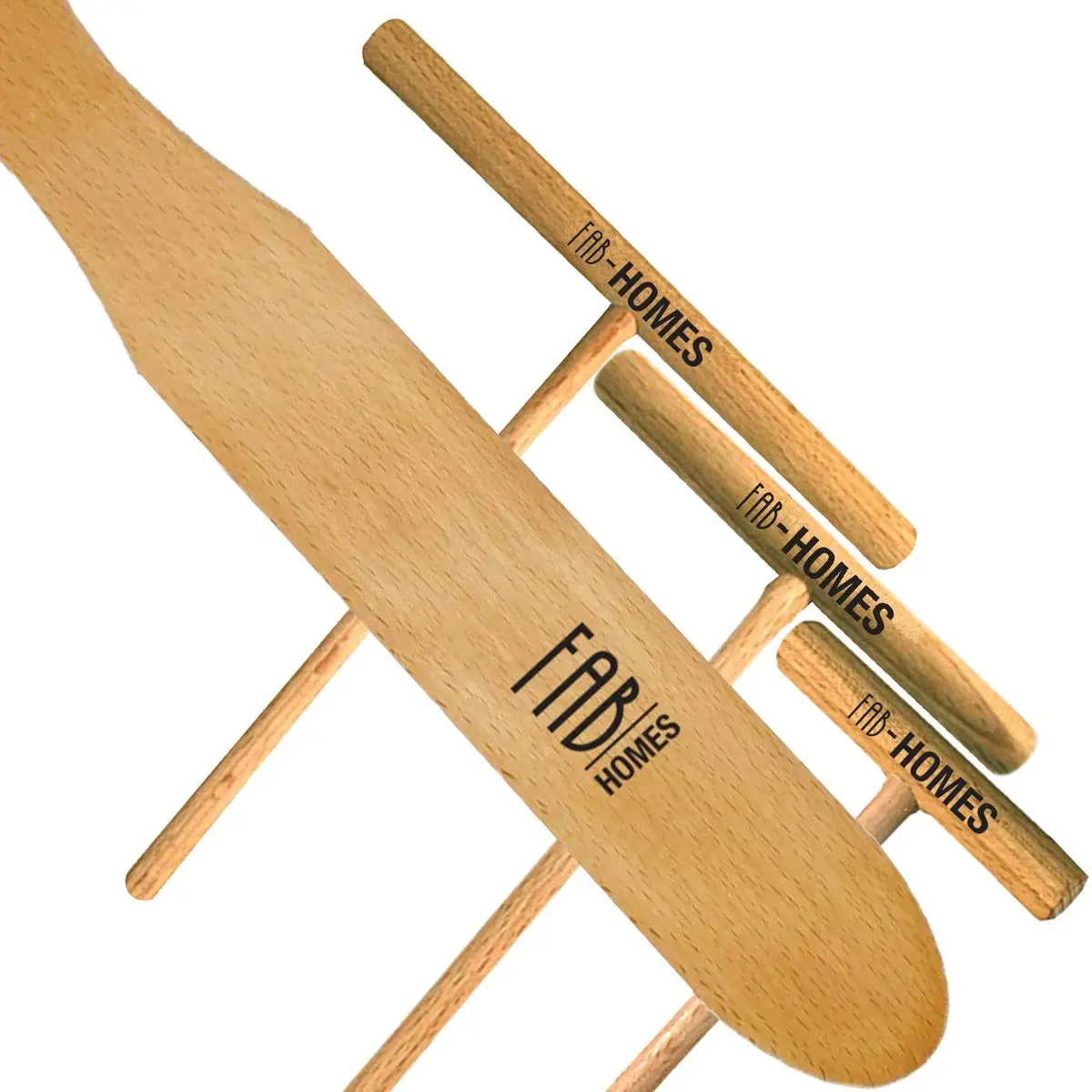 Duaah's Collection Fab Homes | Crepe Spreader & Spatula Kit | Natural Beechwood | 14-inch Spatula | 3.5 - 5 - 7 inch Spreaders | Elegant Finish | Crepe Spreader | Home Kitchen | Breakfast Pancakes