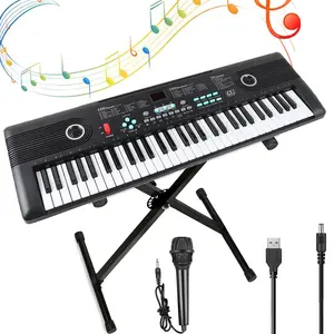 61-Key Electric Piano with X Stand & Microphone for Kids Beginner Dual Speakers Portable Digital Keyboard Piano Birthday Christmas Gifts
