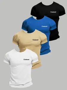 4 Piece Vintage Outdoor Short Sleeve Set, Casual Camping Wear, American Workwear Print, Durable Skin-Friendly Fabric, Unisex