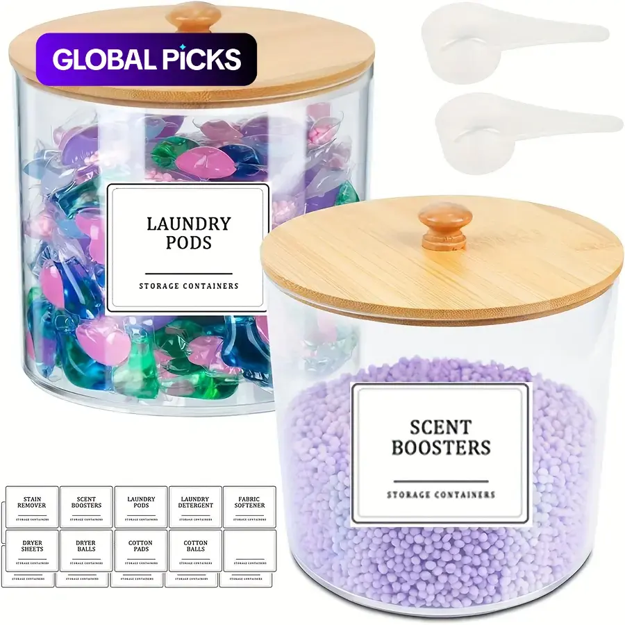 2-Pack Laundry Pods Container, Clear Laundry Room Organization Containers, Large Laundry Detergent Powder Storage Containers with Lids & Labels, Reusable Containers for Scent Booster, Powder, Pods, Refillable Container #GLOBAL PICKS