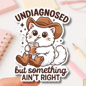 Funny Cowboy Cat Meme Sticker Vinyl Laptop Decal