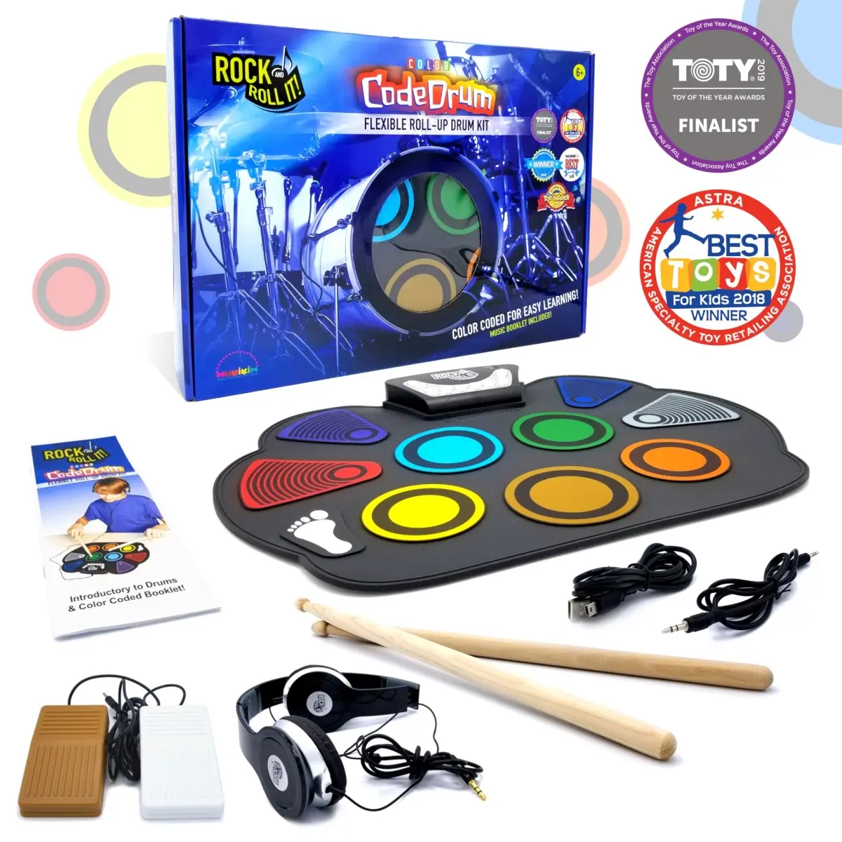 Rock & Roll It MUK-W758MCLR Mukikim Color Coded Electric Drum Kit, Multi Color