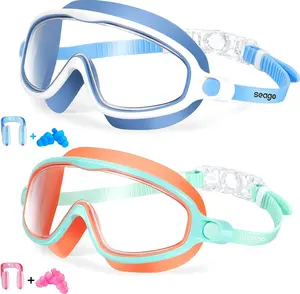 Seago Swim Goggles 2 Pack Anti-Fog Anti-UV Wide View Swimming Goggles for Kids 3-14
