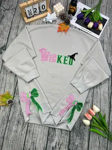 Embroidered Wicked Gliter Color Sweatshirt, Hoodie, Side Bow Embroidered Sweatshirt, Applique Embroidered Sweatshirt