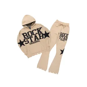 Outlaw Beige Hoodie Stacked Flare Knitted Set