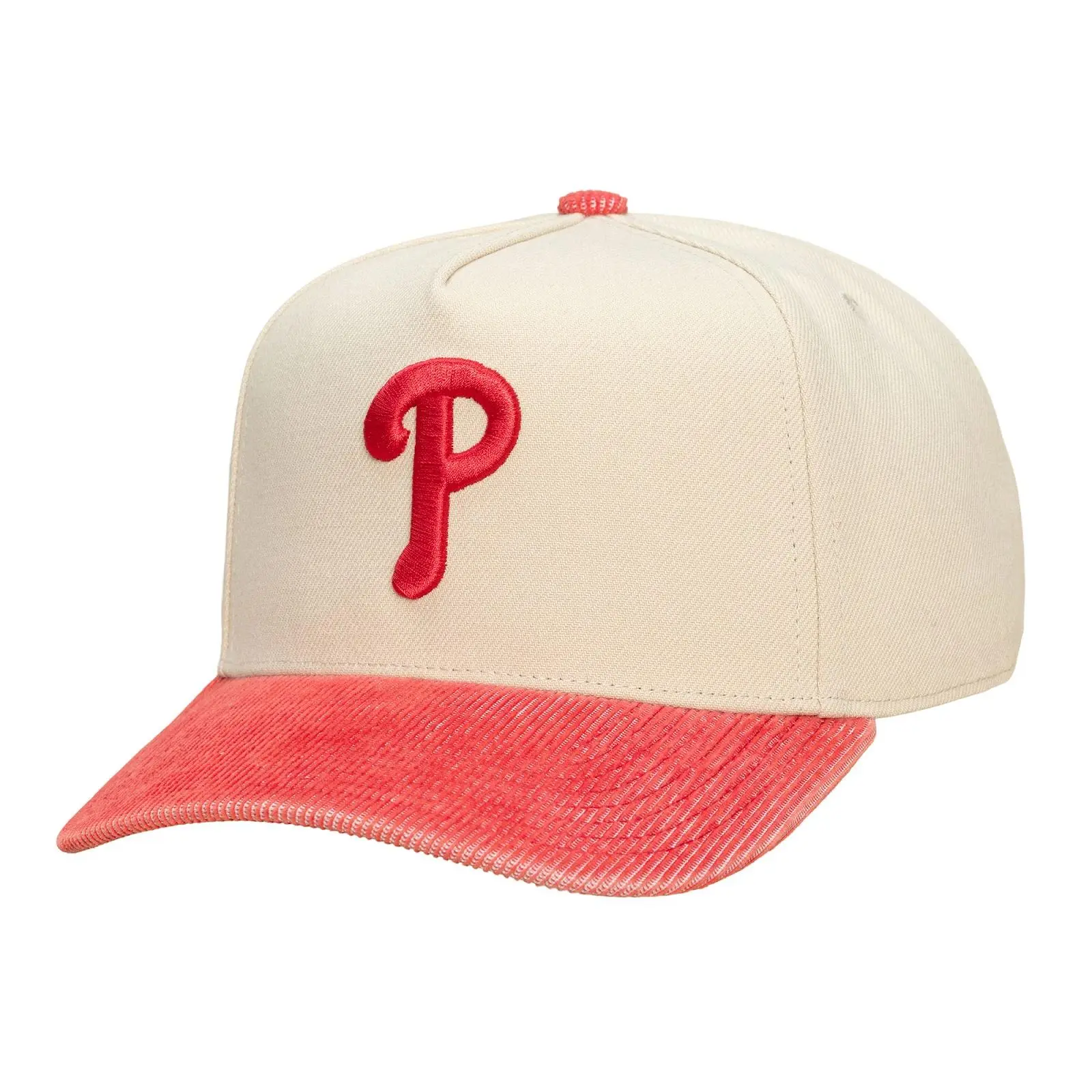Philadelphia Phillies Cream Faded Corduroy Pro Pinch Snapback Hat MLB Throwback Cap Adjustable Fan Gear Mitchell & Ness