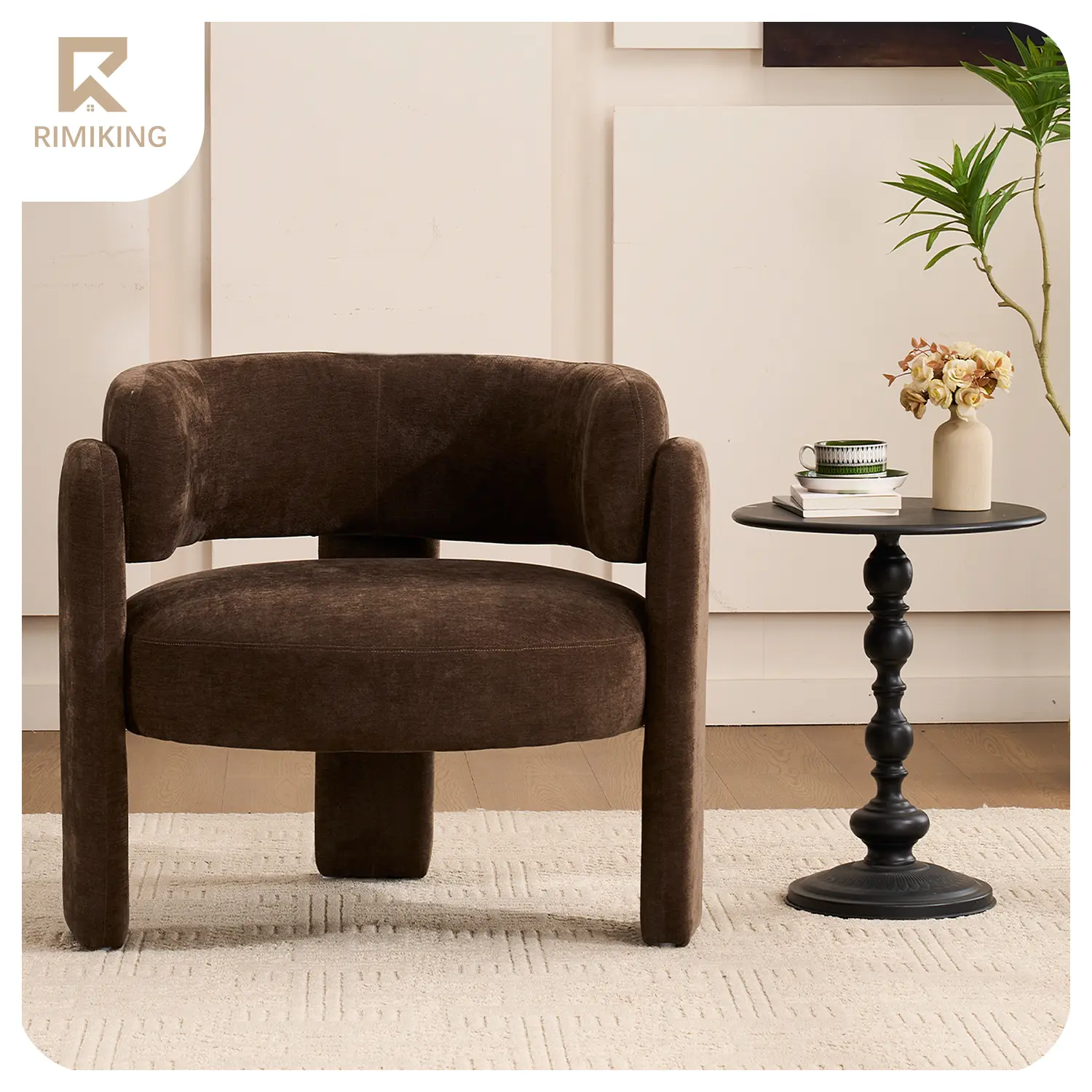 RIMIKING Premium Barrel Accent Lounge Chair - 26″ w × 29″ d × 18″ h, Ergonomic Armrests, Plush Foam Padding, Sturdy Construction, Wrapped Back, Easy-Unpack Design, Ideal for Bedroom Corners (Father's Day Gift), Bedside Corners