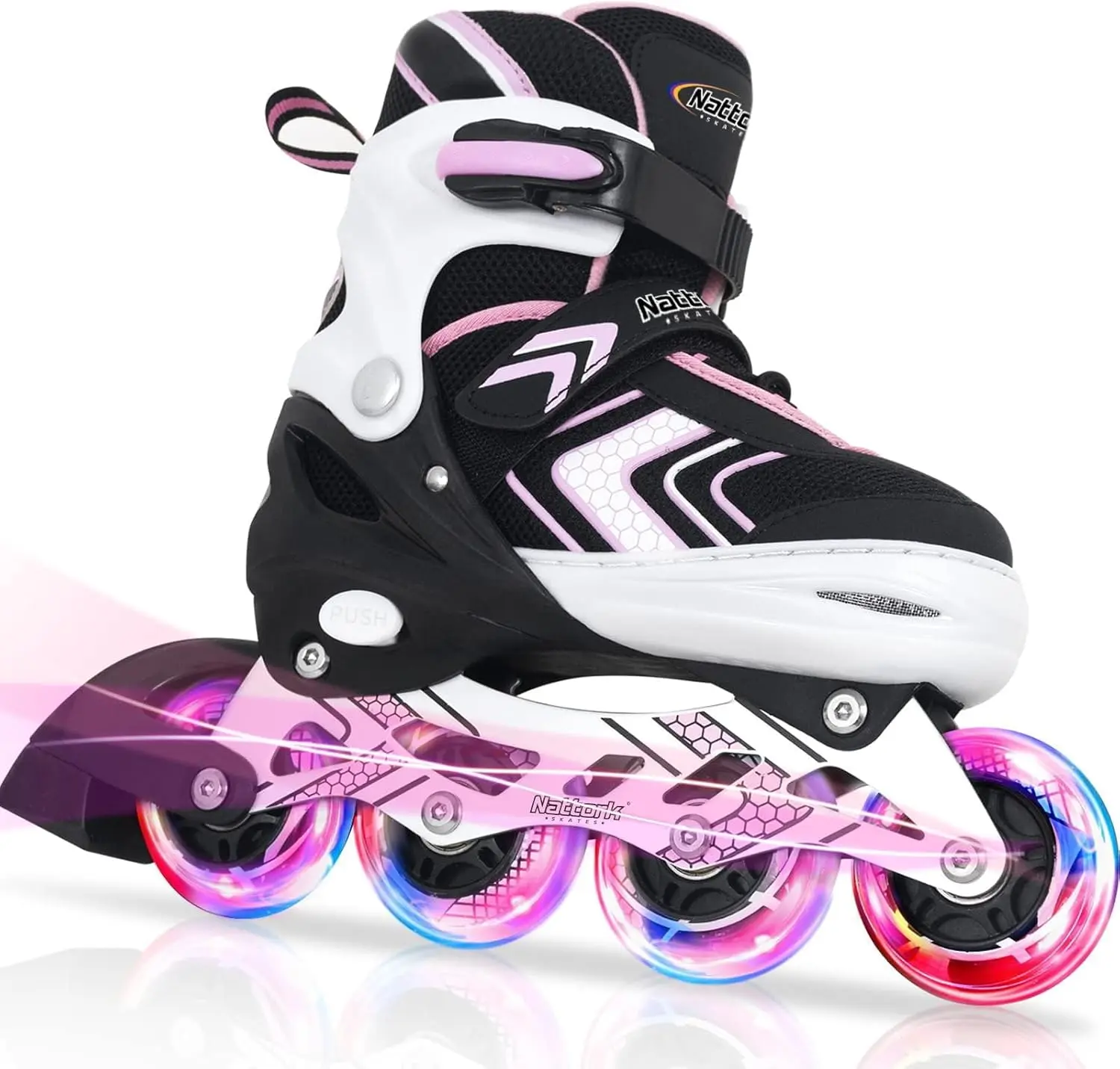 Nattork Adjustable Inline Skates for Kids Youth Girls Boys, Full Light Up Wheels Roller Skates, Beginner Friendly Single Row Blades Skates,  Perfect for Indoor Outdoor Recreation, Daily Play & Sports Activities