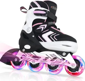 Nattork Adjustable Inline Skates for Kids Youth Girls Boys, Full Light Up Wheels Roller Skates, Beginner Friendly Single Row Blades Skates,  Perfect for Indoor Outdoor Recreation, Daily Play & Sports Activities