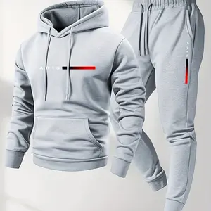 Men's printed hooded fleece sweatshirt with drawstring waist and matching sweatpants two-piece set