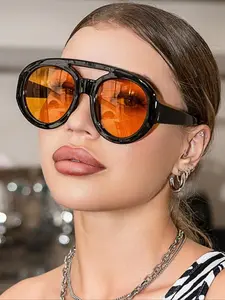1 Pair of Unisex Retro Large Frame Sunglasses, trendy retro style, suitable for daily commuting and outdoor activities wear, lightweight, provide UV400 protection and fashion decoration.