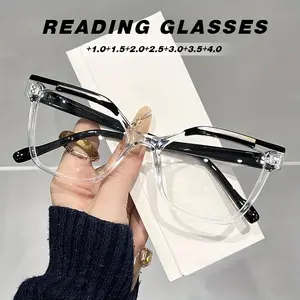 High-end fashion large-frame transparent color-block dopamine color reading glasses, anti-blue light presbyopic glasses, suitable for reading books, working watching computers, and reading instructions, the best choice for parents, Reading Eyeglasses