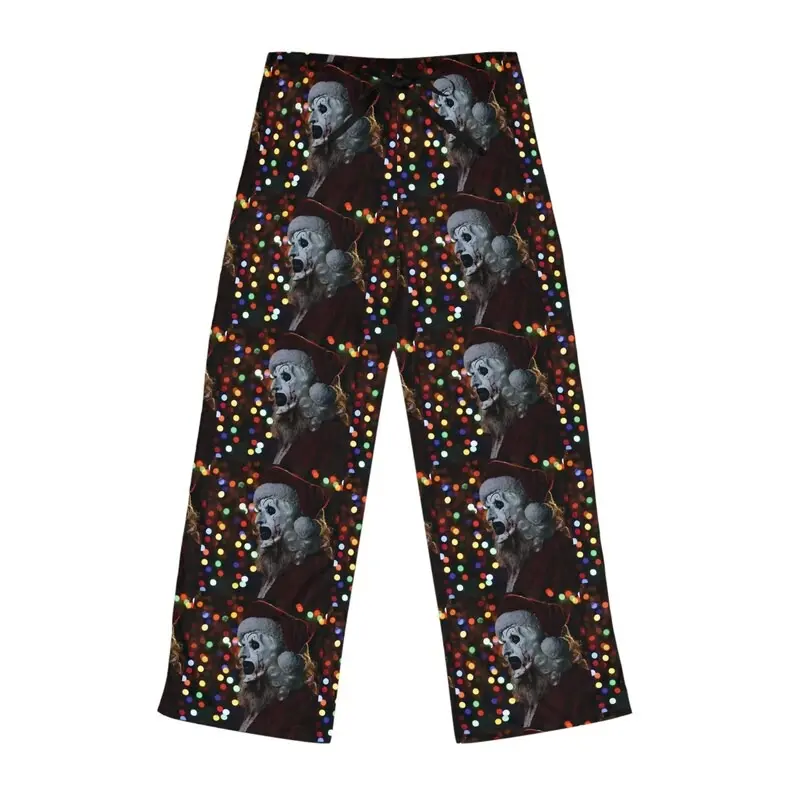 Horror Zombie Clown Pajama Pants, Scary Clown Print Lounge Pants, Unisex Wide Leg Sleep Pants, Soft Cozy All Season Casual Pants, Spooky Horror Fan Gift