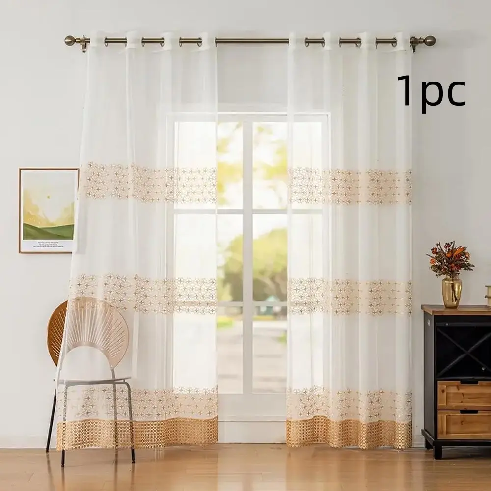 Nordic Minimalist Embroidered Transparent Window Curtain, Soft Light Filtering, Cozy Bedroom Living Room Drapes, Korean Style, Home Decorative Curtain