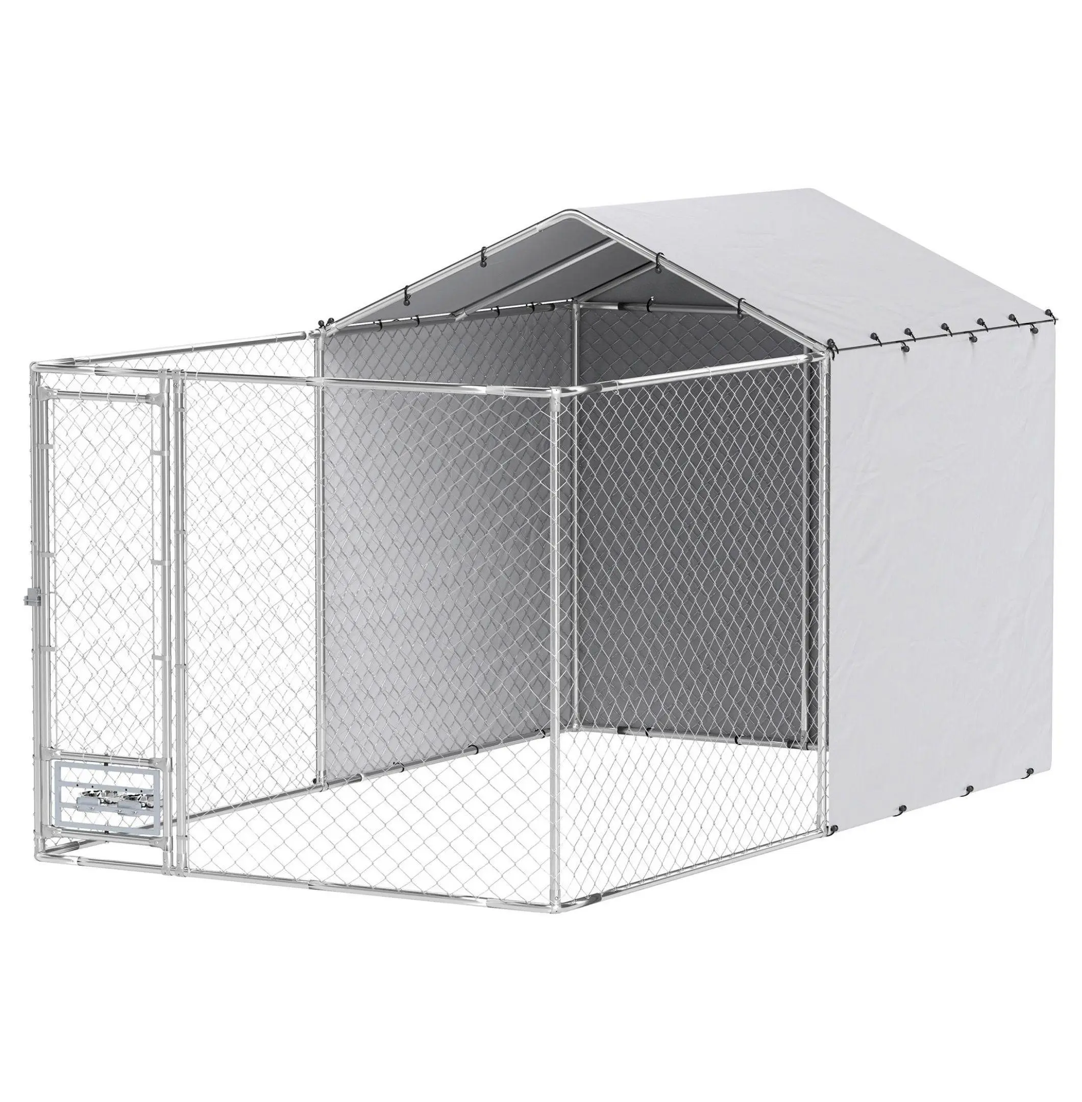 Galvanized Dog Kennel Outdoor, Large 13.1' x 7.5' Dog Run with Waterproof Cover, Heavy Duty Steel Dog Pen for Medium Large Dogs Up to 66lbs default