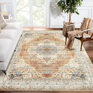 GARVEE Washable Rug 8x10 - Non-Slip Ultra-Thin Collection Area Rug, Stain Resistant Rugs for Living Room Bedroom Distressed Vintage Rug Taupe