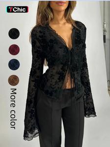 women's plain v neck flare top, elegant fashion casual bell sleeve vneck top for daily outdoor wear, women clothing for spring fall, womenswear