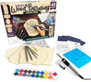 Kit for Beginners, Deluxe Pyrography  Engraving Art Set with Burner Pen, Stencils, Watercolor Paints, DIY Tools for Adults and , 48 count