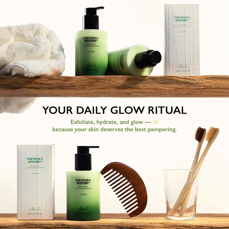 HARUHARU wonder Black Bamboo Daily Smoothing Body Oil, Fast Absorption, Lightweight, Non-Greasy, Deeply Hydrating, Locks in Moisture, Softens & Nourishes Skin, With Almond & Argan Oil, 6.76 fl oz