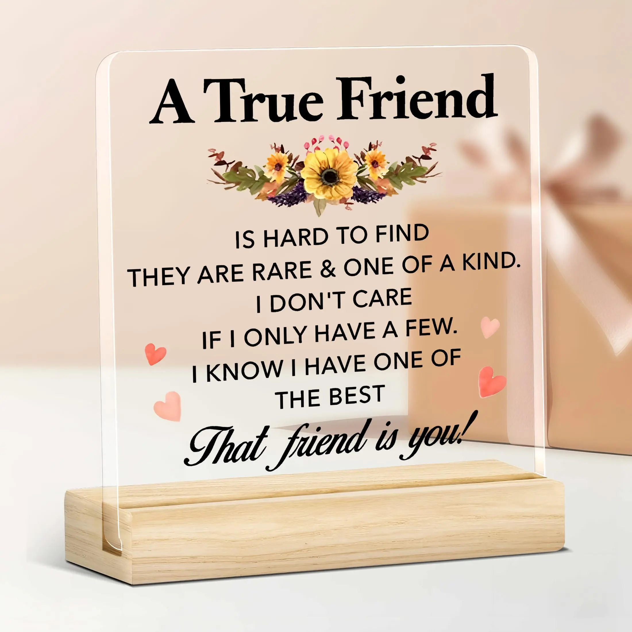 Acrylic Quote Plaque with Wooden Stand, Transparent Desk Gift, Inspirational Decor for Friends, Birthday & Office Display, Signs, Wooden Home Sign, Acrylic Signage Plaque