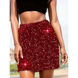 Sequin Bodycon Short Skirt, Sexy Accentuates Figure, Perfect for Parties, Nightclubs, Trendy Dates, Stylish and Eye-Catching