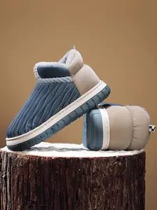 Men's Winter High-Top Cotton Shoes, Fashion Down Fabric Warm Slip-On Short Snow Boots, Casual Flat Ankle Booties for Cold Weather