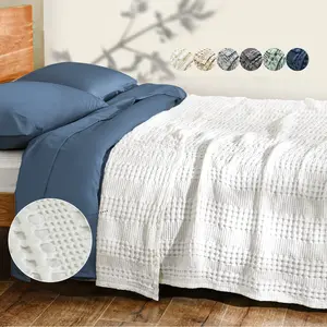 Bamboo & Cotton Waffle Blanket - Queen Size 90"x90", Lightweight 50% Rayon Derived from Bamboo & 50% Cotton, Breathable for Hot Sleepers