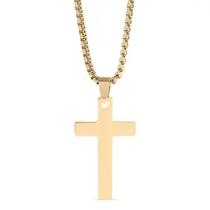 Steel Bonds -  Engravable Cross Necklace with Box Chain. Tarnish and water resistant. Suitable for everyday wear.