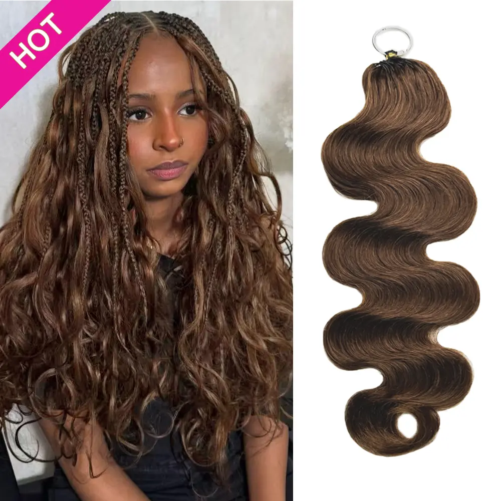Asakiss #4 Chocolate Brown Body Wave Miracle Knot Crochet Human Hair for Boho Braids Hair Extensions,  P4/27 Highlight, 50g/40Strands Pre-Separated Strands, No Knot Beginner Friendly Protective Style