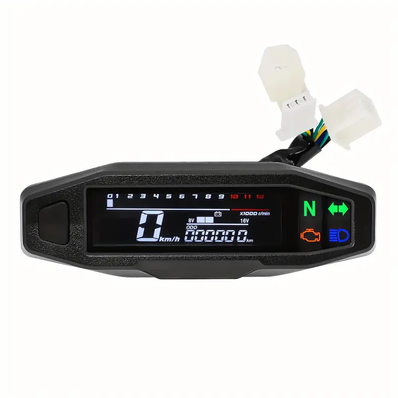 12V Universal Motorcycle LCD Speedometer Gauge - Digital Odometer, 0-12000 RPM, Fuel Display, Waterproof for Street Bikes, Sport Bikes, Quads, ATV Dual Sport