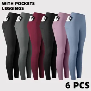 6 Pack High Waisted Leggings For Women Ultra Soft Stretch Slim Yoga Leggings With Pockets in Assorted Colors