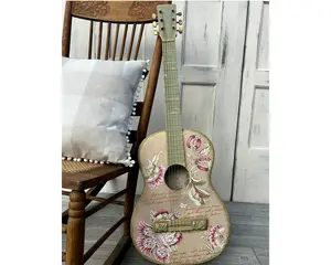 Hand painted guitar lamp, music home decor, Vintage floral instrument, Unique gift for musician, Unique night light, Custom Guitar