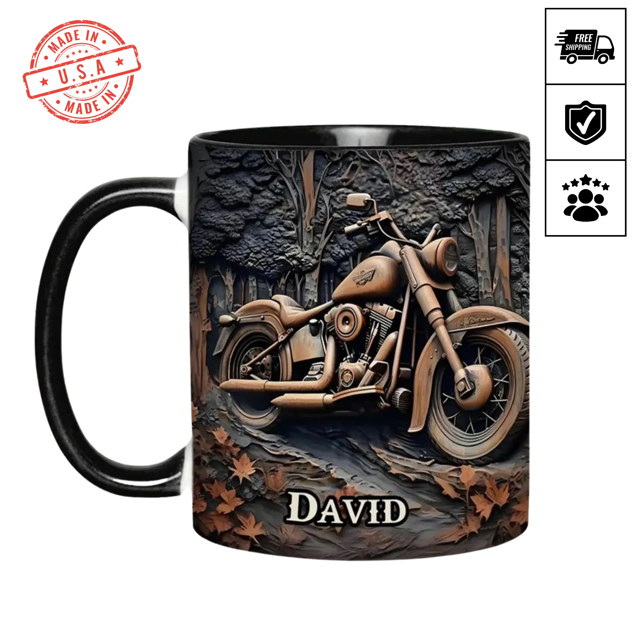 Personalized Motorcycle Mug, 3D Biker Art Custom Name Gift for Him Dad, Old Man With a Motorcycle Christmas Present, Rugged Accent Coffee Cup