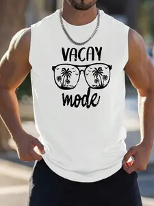 Men's Regular Fit Palm Tree Print Tank Top, Casual Comfy Sleeveless Top for Summer, Fashion Men's Clothes for Beach Vacation, Menswear, Sleeveless Tank Tops
