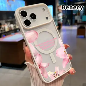 Magnetic Phone Case Supports Wireless Charging for iPhone 17 16  Pro Max Plus 15 14 13 12 11 Air E Believed & Blessed Pattern Non-Yellowing Shockproof Soft Silicone Transparent Acrylic Cover