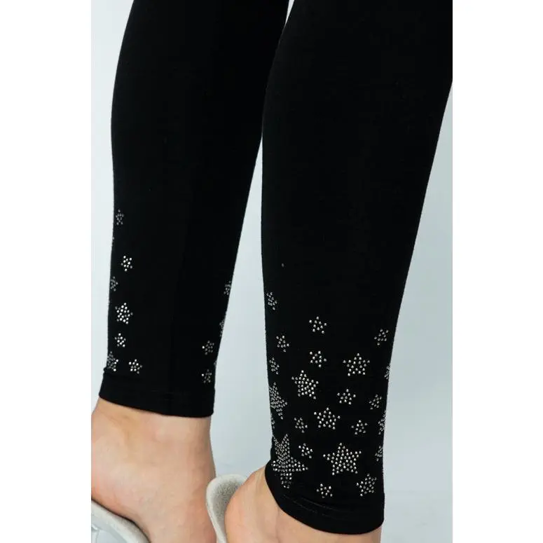 Vocal Rhinestone Stars Leggings - Black