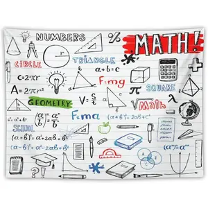 Math Symbols Tapestry,Funny Equations Geometry Function Print Educational Tapestry Wall Hanging Home Décor for Study Classroom Bedroom Living Room Office 40" x 30"