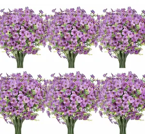 Light Purple Artificial Flowers 10 Bundles, UV Resistant Fake Silk Plants for Garden Porch Window Box Table Vase Wedding Party Home Indoor Outdoor Decoration, Lifelike Faux Flowers