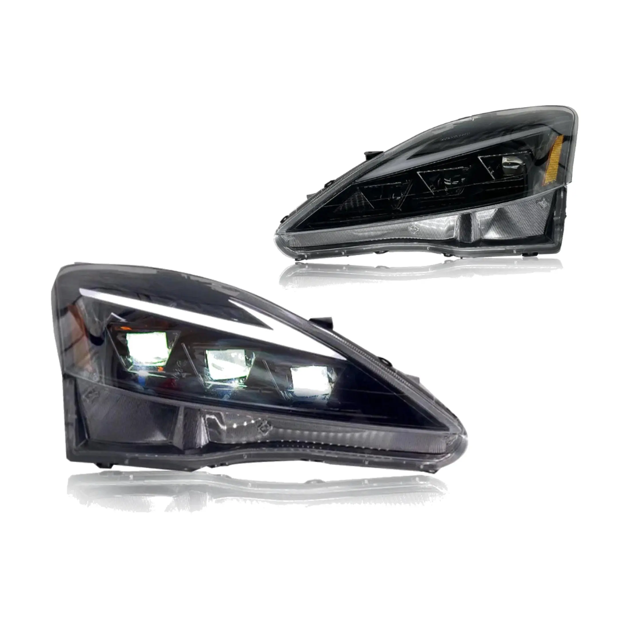 LED Triple Projector Headlights Assembly with Aluminum Base for 2006-2013 Lexus IS250, IS350, IS-F (XE20 Series) - Ideal for Night Driving