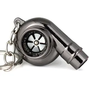 Creative Spinning New Chrome Polished Gunmetal Black Turbo Turbocharger Keychain Key Chain Ring Keyring Keyfob,make Whistle Sound