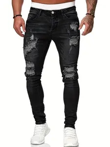 Men's Casual Ripped Washed Vintage Stretch Jeans, Tight Fit Denim Jeans, Comfortable and Stylish, Perfect for Everyday Wear